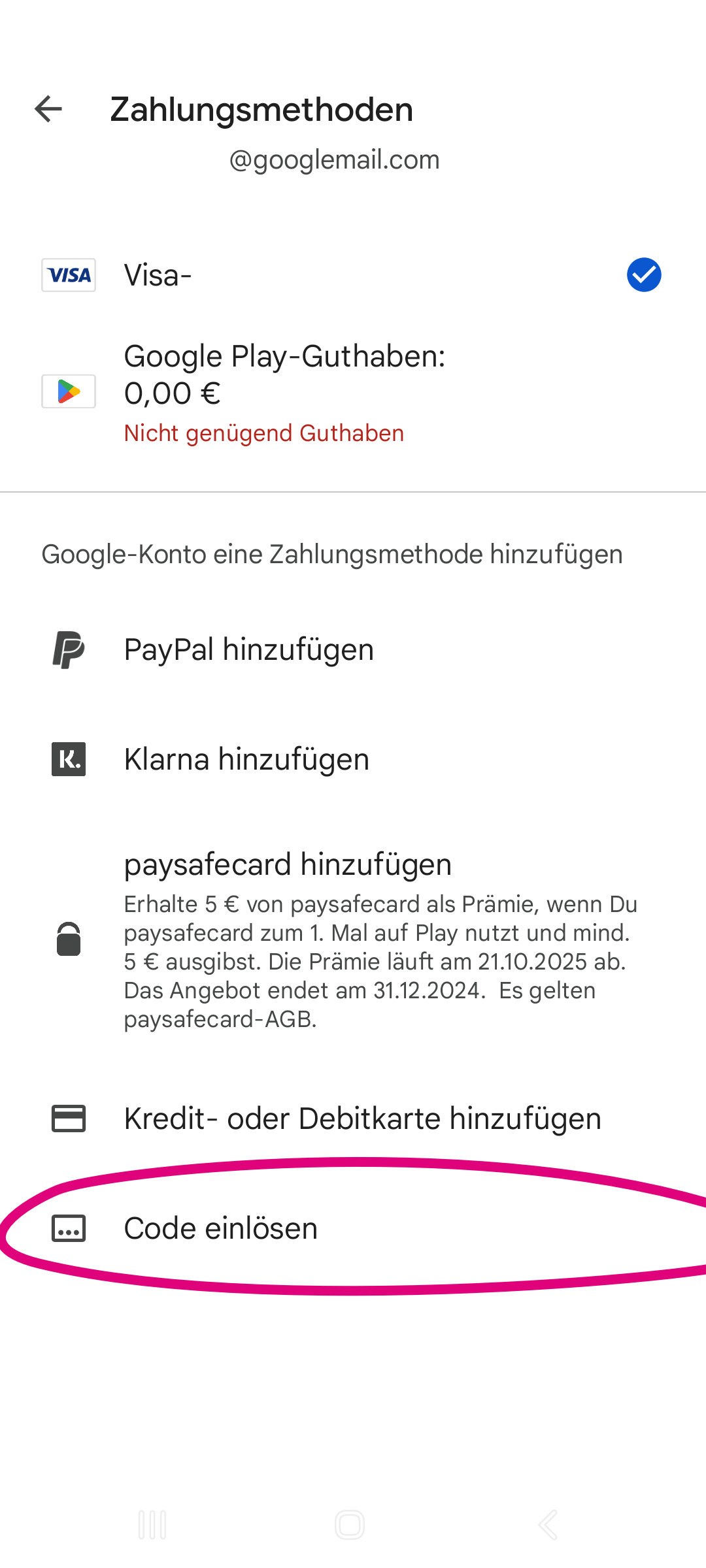 Code einlösen - Schritt 3