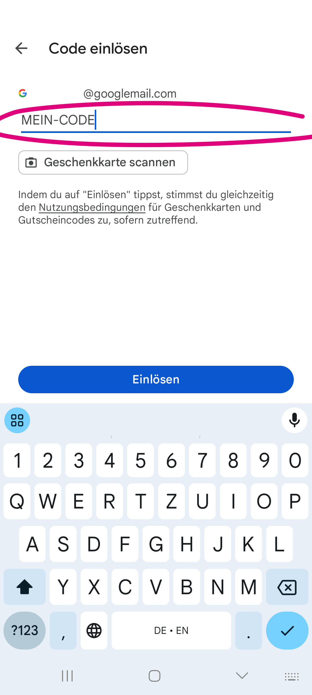 Code einlösen - Schritt 4