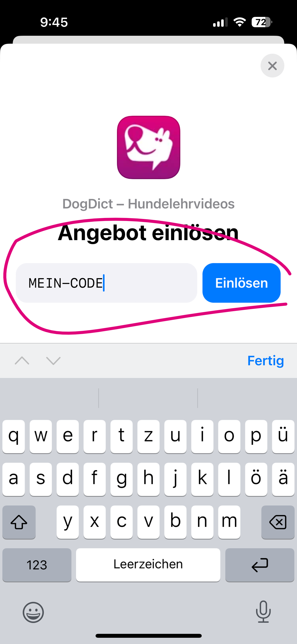 Code einlösen - Schritt 2